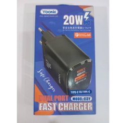 Yookie EI3Y fast charger PD 2output 3A 20W with Type C to type C cable BK